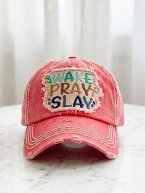 Ladies Pink Wake Pray Slay Baseball Hat